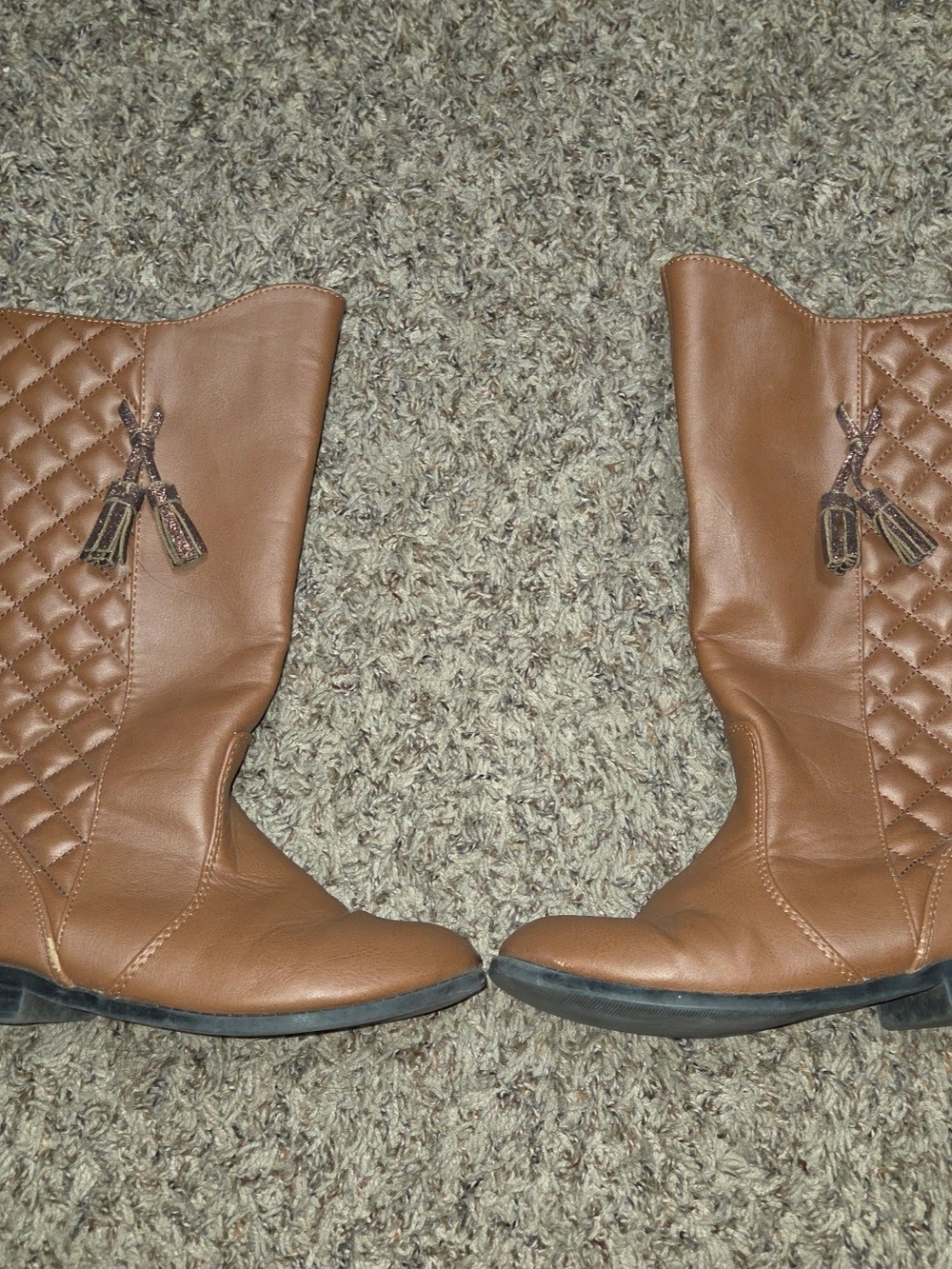 Arizona Jean Company Brown Quilted Kids Mid-Calf Boots with Tassels Sz 2M